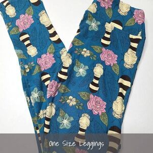 LuLaRoe OS Leggings Bees Blue Pink Flowers NEW